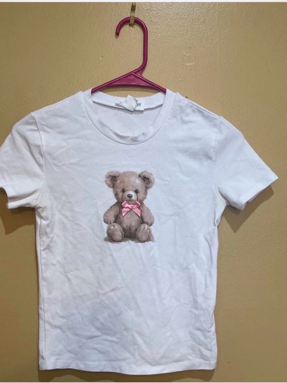 Kids White Tee with Teddy Bear and Pink Bow